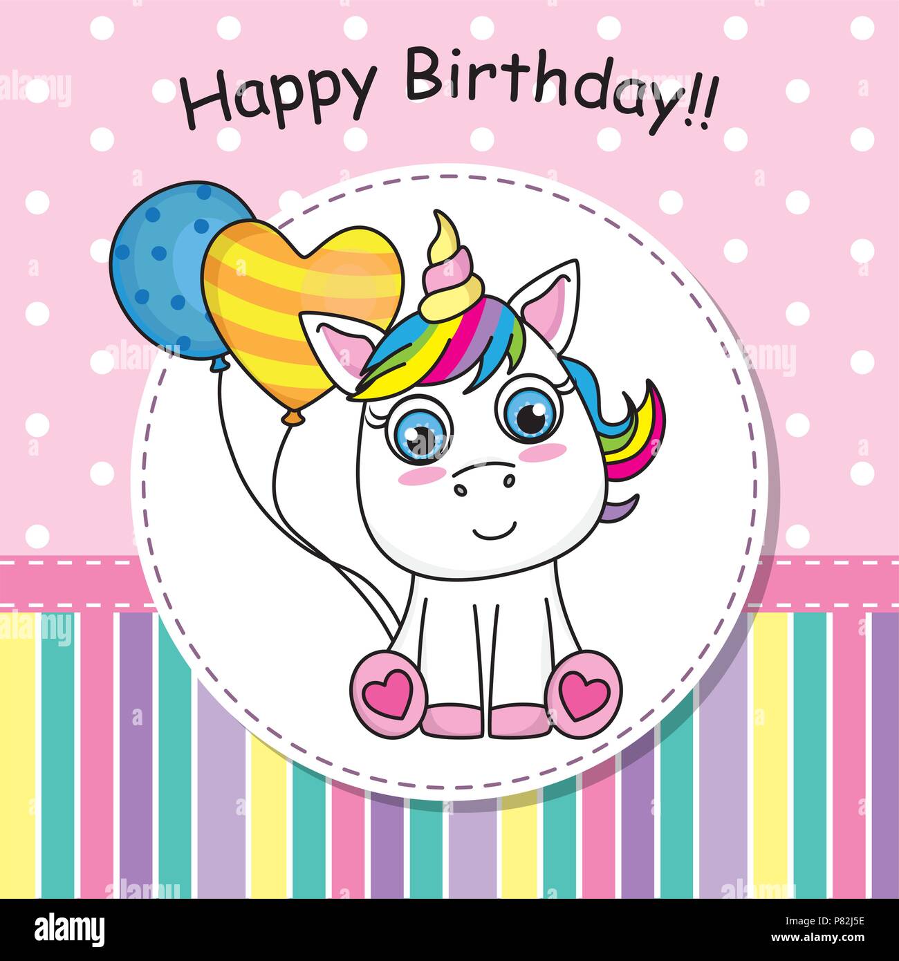 Greeting card Cute Unicorn with balloon Stock Vector Image & Art - Alamy