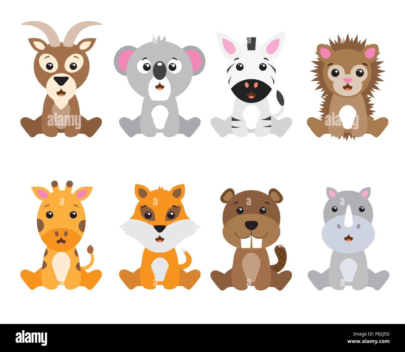 Set of cute animals isolated on white background Stock Vector Image ...