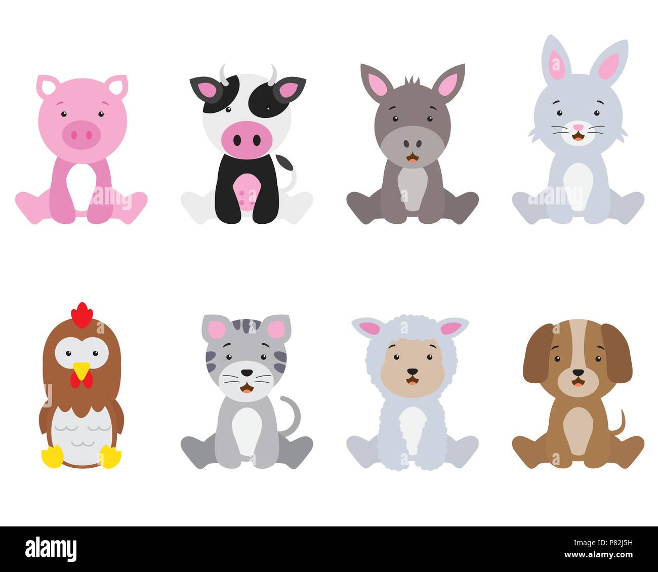 set farm animals isolated with white background Stock Vector Image ...