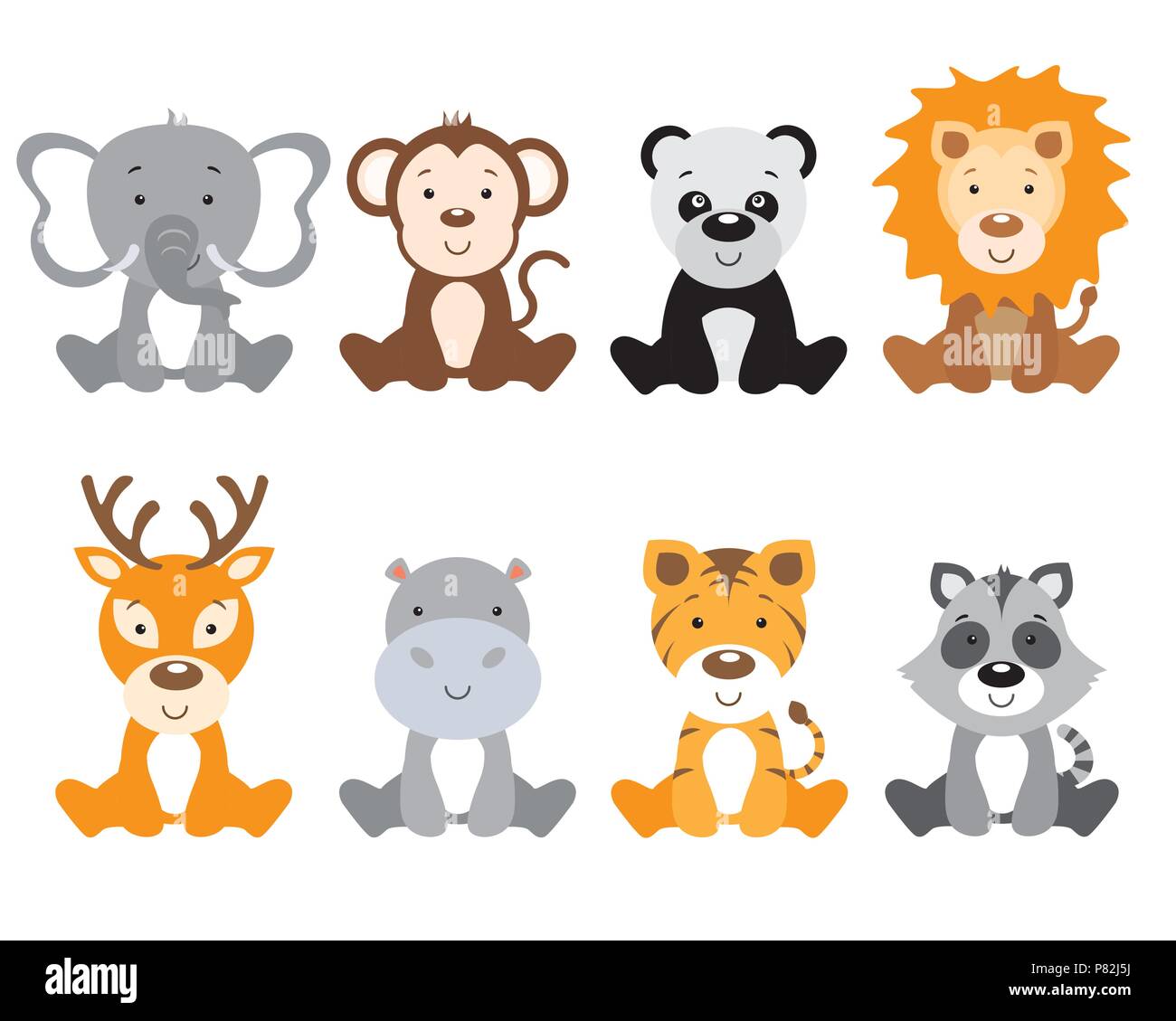 Set of cute animals isolated on white background Stock Vector Image ...