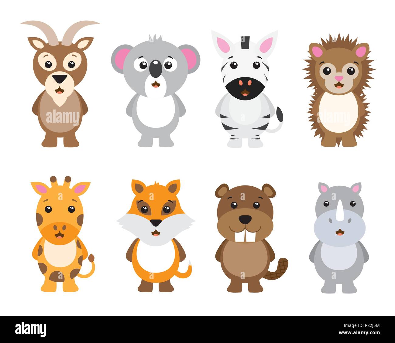 Set of cute animals isolated on white background Stock Vector Image ...