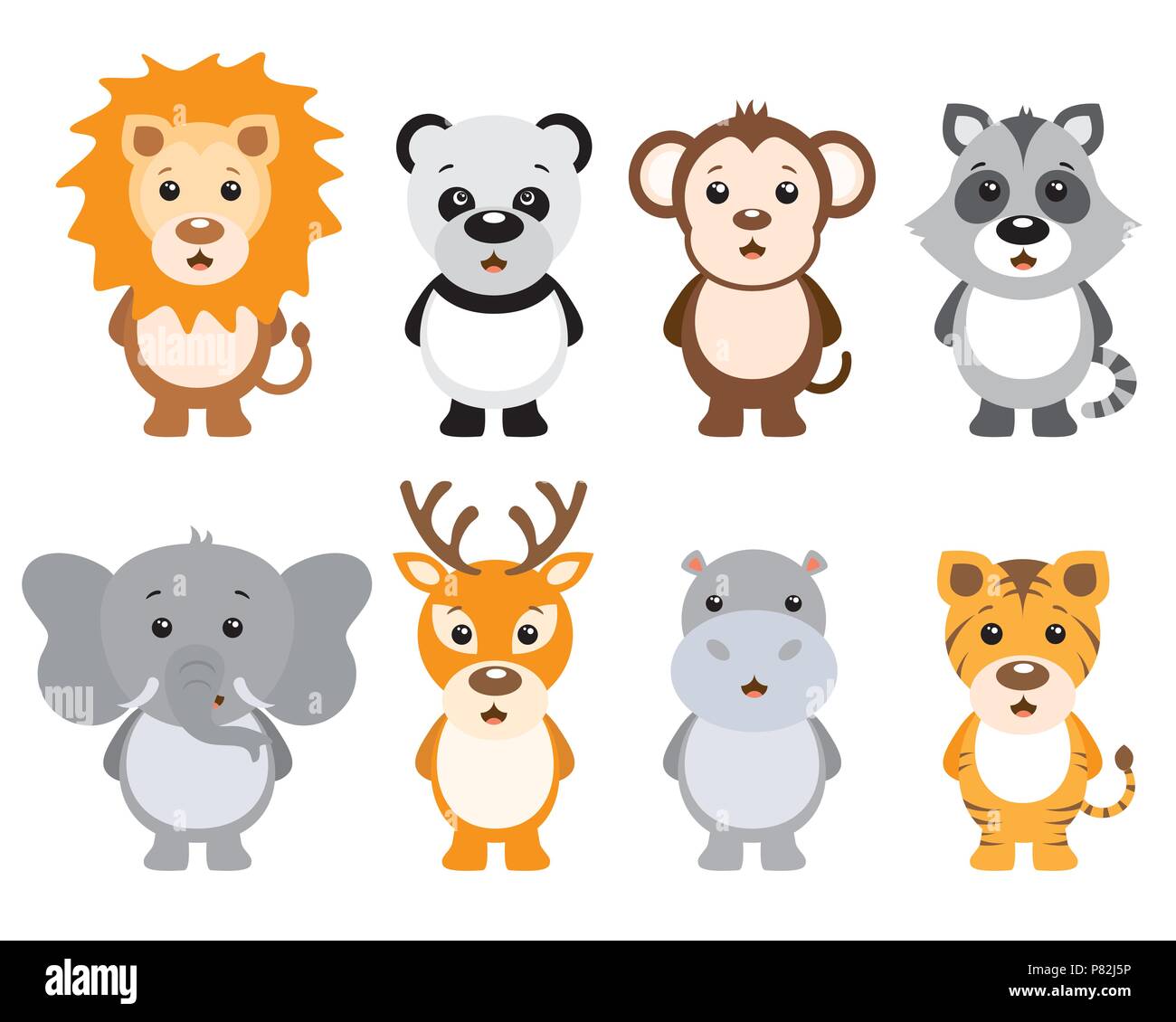 Set of cute animals isolated on white background Stock Vector Image ...