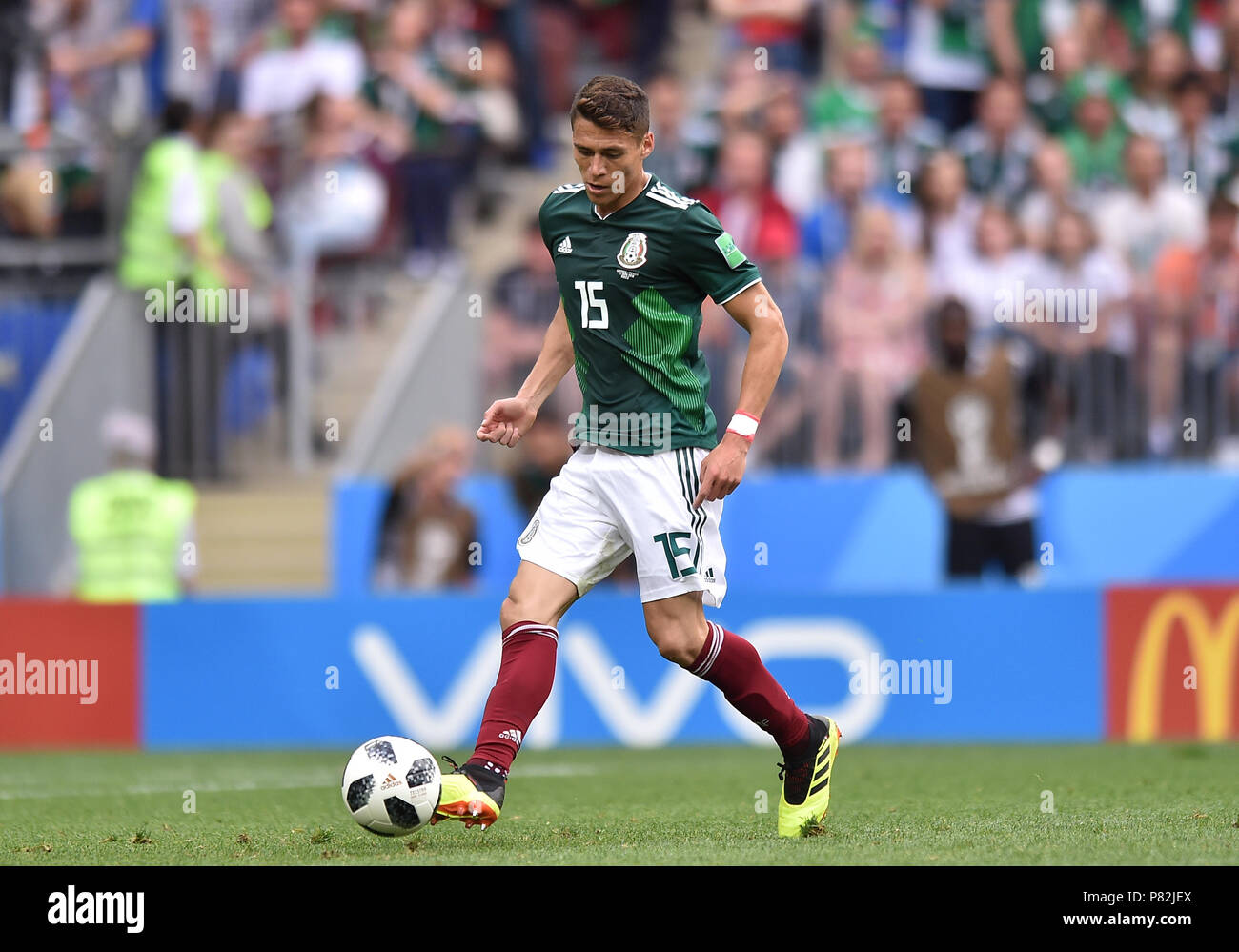 MOSCOW, RUSSIA - JUNE 17: Hector Moreno of Mexico in action during the 2018 FIFA World Cup Russia group F match between Germany and Mexico at Luzhniki Stadium on June 17, 2018 in Moscow, Russia. (Photo by Lukasz Laskowski/PressFocus/MB Media) Stock Photo