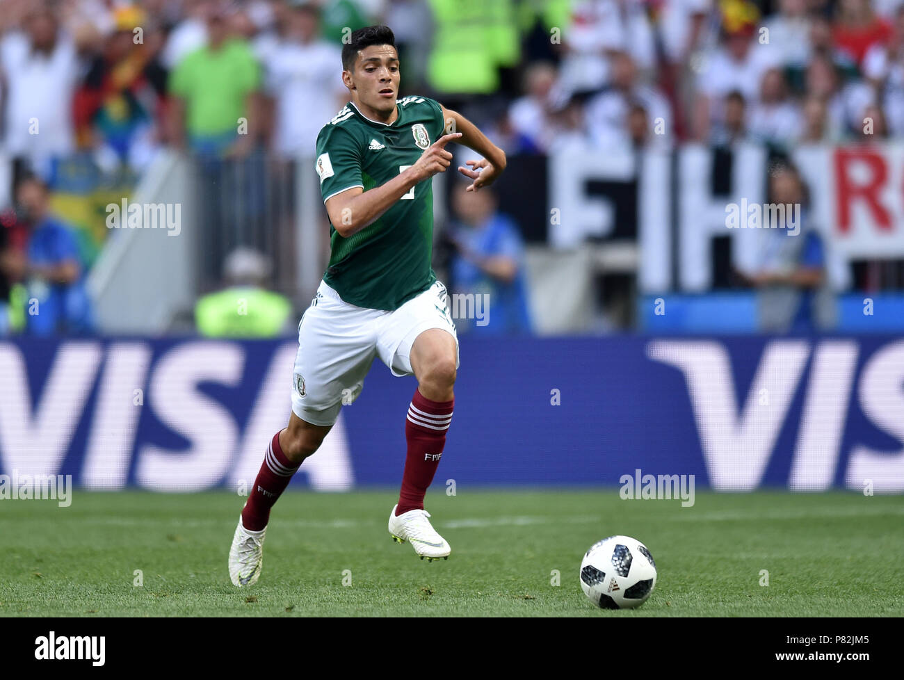 MOSCOW, RUSSIA - JUNE 17: Raul Jimenez of Mexico in action during the 2018 FIFA World Cup Russia group F match between Germany and Mexico at Luzhniki Stadium on June 17, 2018 in Moscow, Russia. (Photo by Lukasz Laskowski/PressFocus/MB Media) Stock Photo