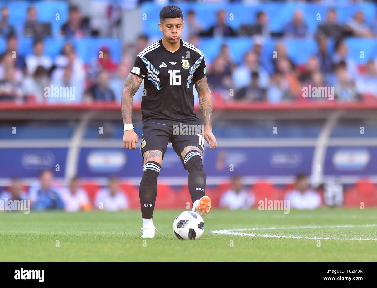 MOSCOW, RUSSIA - JUNE 16: Marcos Rojo of Argentina in action during the 2018 FIFA World Cup Russia group D match between Argentina and Iceland at Spartak Stadium on June 16, 2018 in Moscow, Russia. (Photo by Lukasz Laskowski/PressFocus/MB Media) Stock Photo