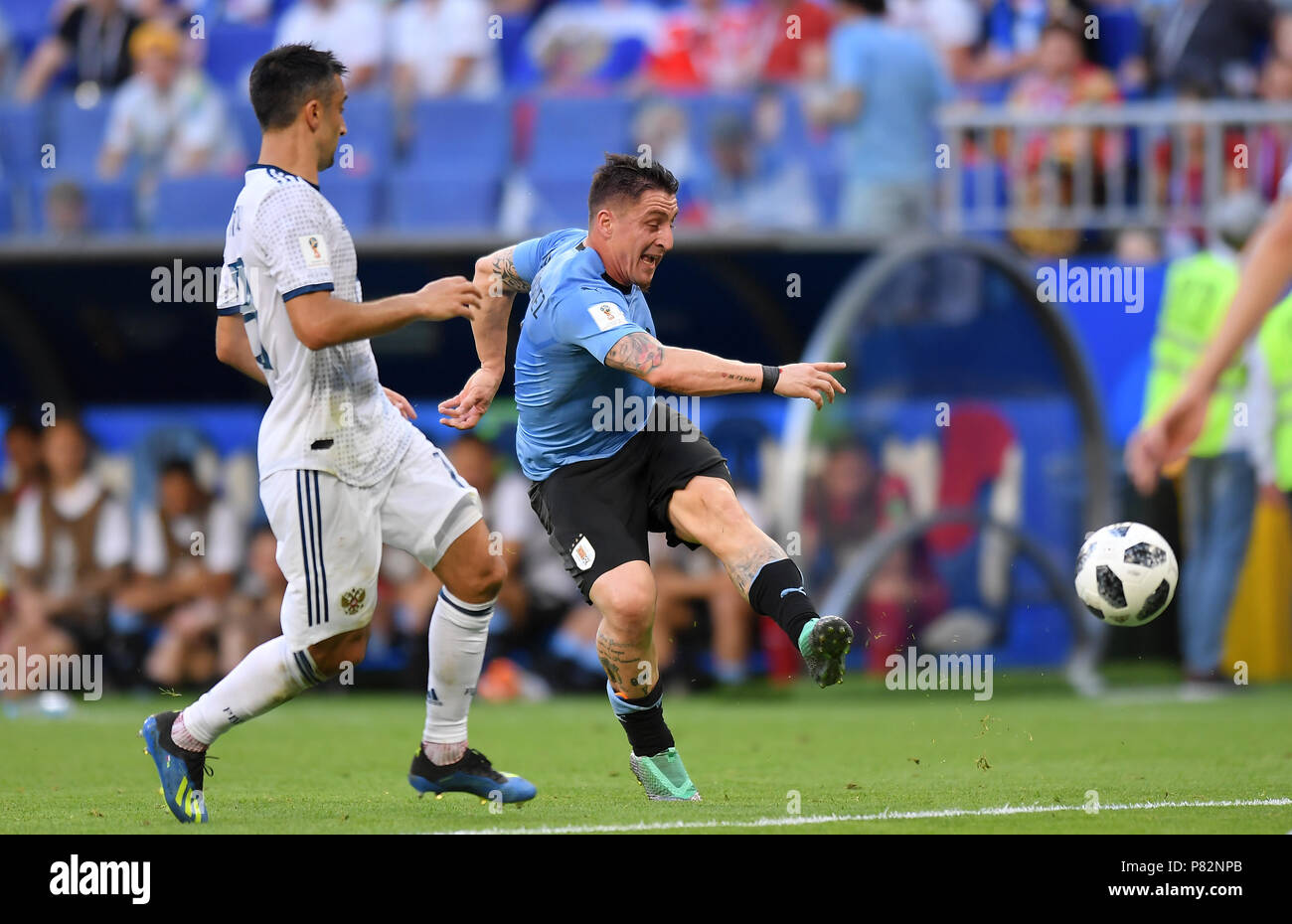 SAMARA, RUSSIA - JUNE 25: Cristian Rodriguez of Uruguay takes a shot on goal during the 2018 FIFA World Cup Russia group A match between Uruguay and Russia at Samara Arena on June 25, 2018 in Samara, Russia. (Photo by Lukasz Laskowski/PressFocus/MB Media) Stock Photo
