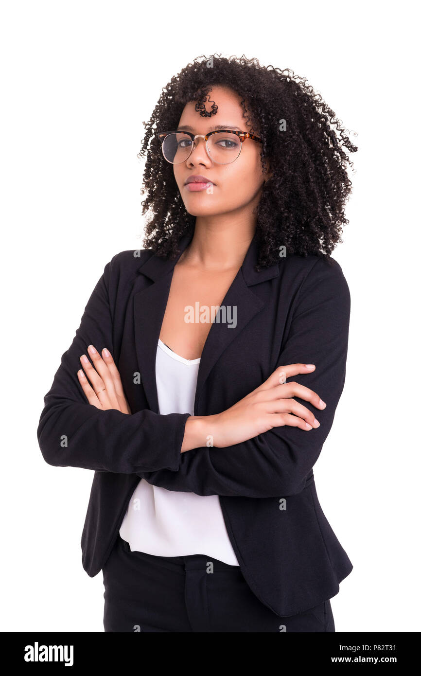 Beautiful young african business woman posing isolated over white Stock ...
