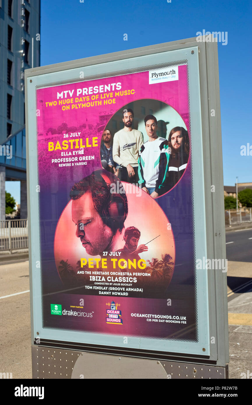 Roadside billboard site advertising MTV live music event with Bastille and Pete Tong in Plymouth Devon England UK Stock Photo