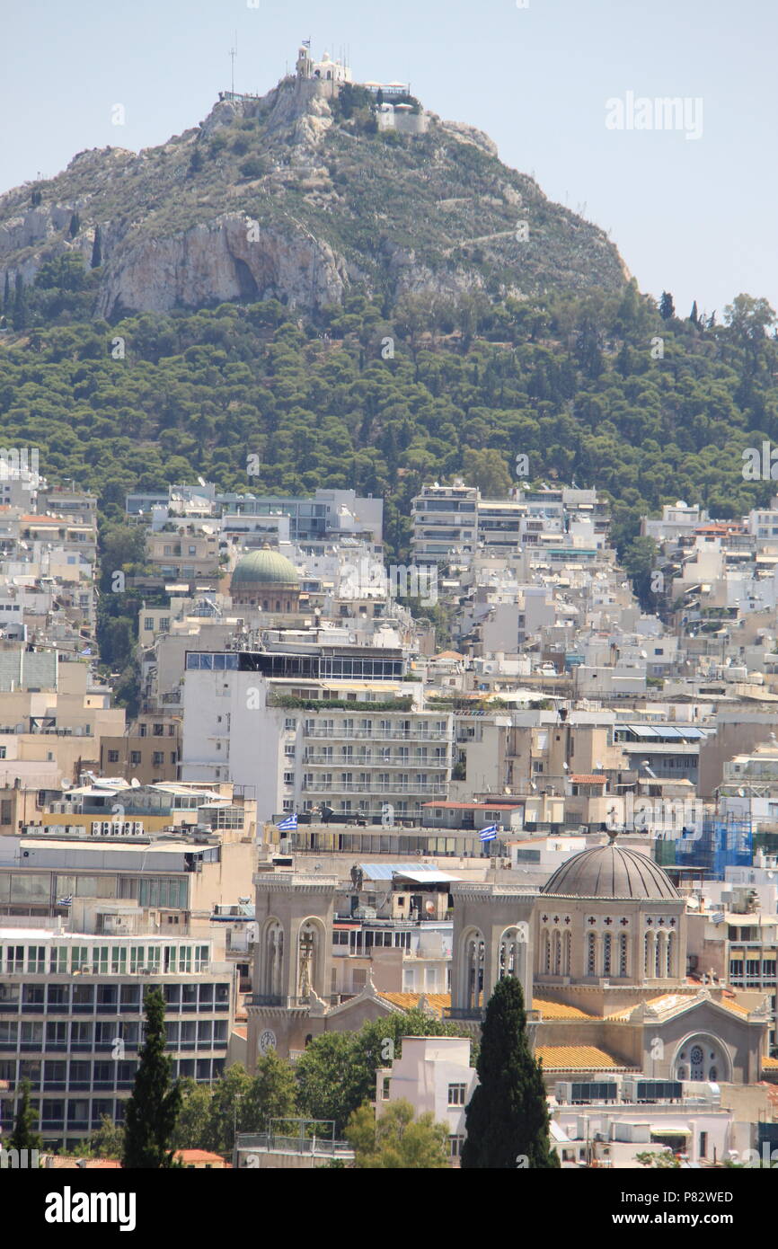 View from the Acropolis (an ancient citadel located on a rocky outcrop) above the city of Athens, GREECE, PETER GRANT Stock Photo