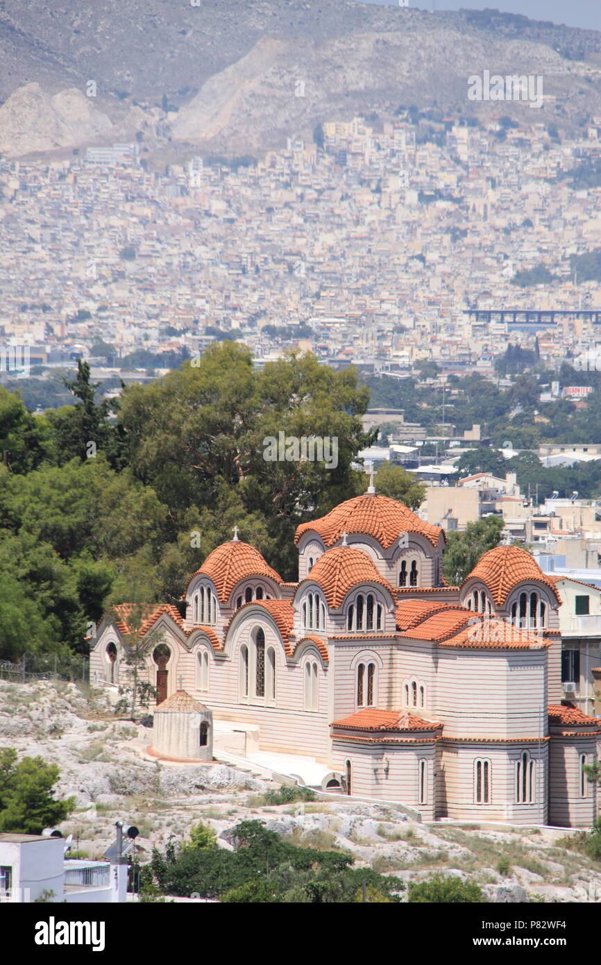 View from the Acropolis (an ancient citadel located on a rocky outcrop) above the city of Athens, GREECE, PETER GRANT Stock Photo