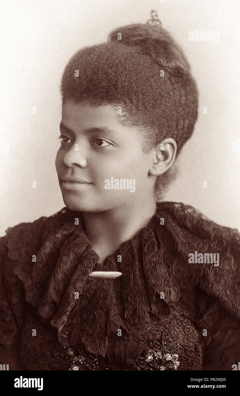 Ida B. Wells (1862-1931) was an African-American woman, born into slavery, who became a leader in the early Civil Rights Movement. As an investigative journalist and speaker, she exposed injustice and the horrors of lynching in the American South during the Reconstruction Era. She was also one of the founders of the NAACP (National Association for the Advancement of Colored People).  (Photo c1893) Stock Photo
