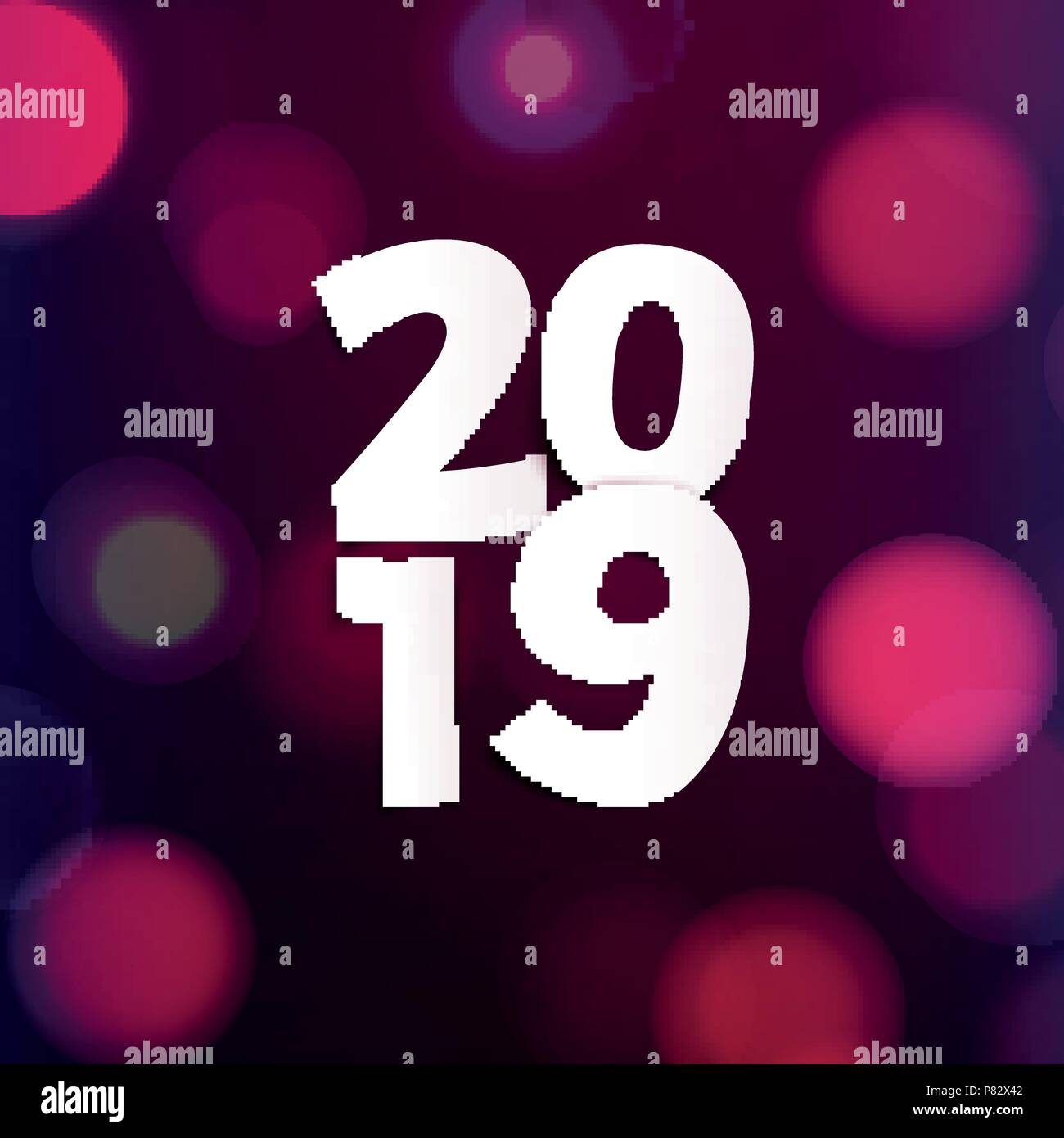 Stock vector illustration 2019 bokeh photo effect. Happy New Year 