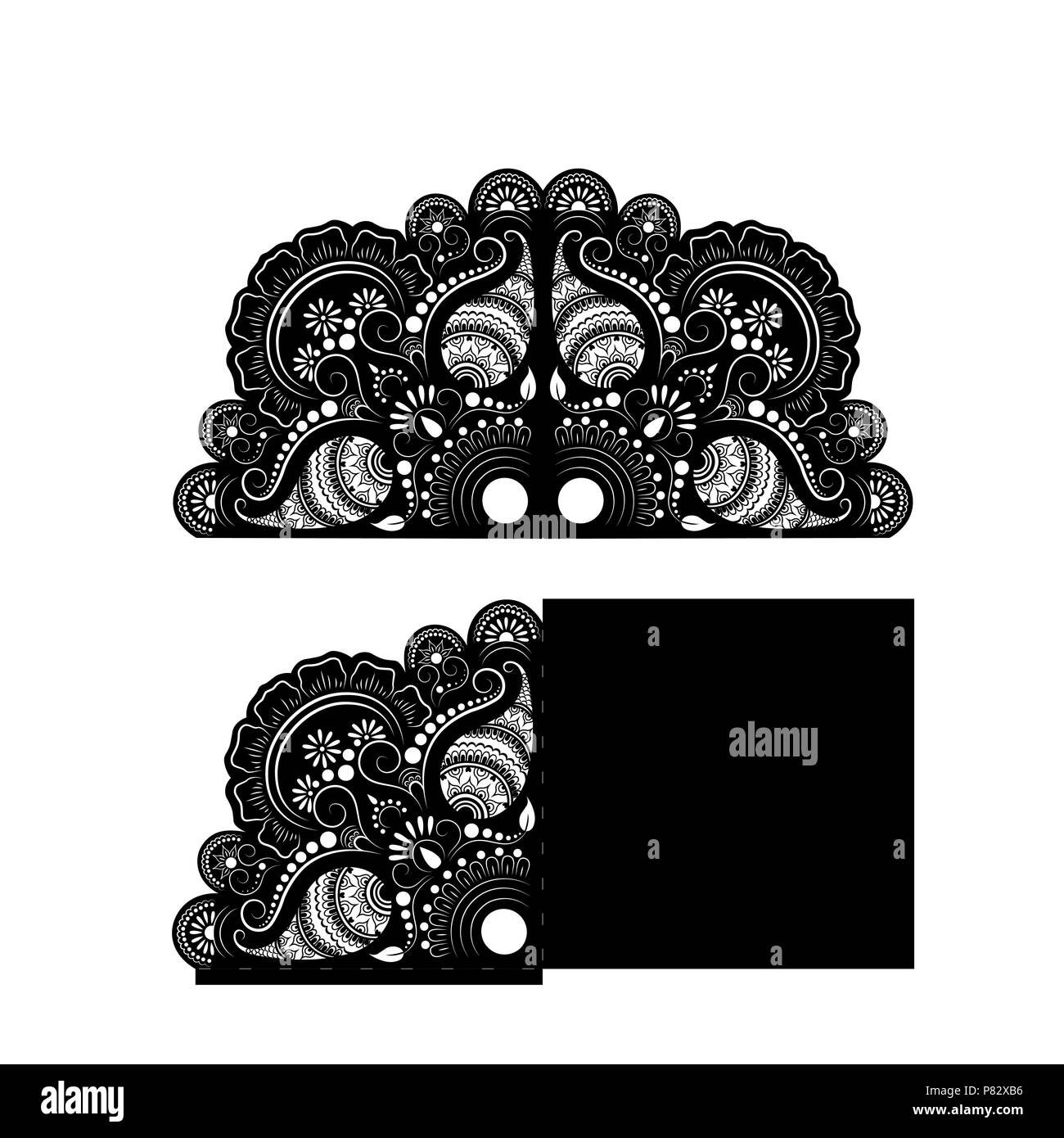 Laser Cut Invitation Card. invitation wedding card. Laser cutting for birthday. Paisley Stock Vector