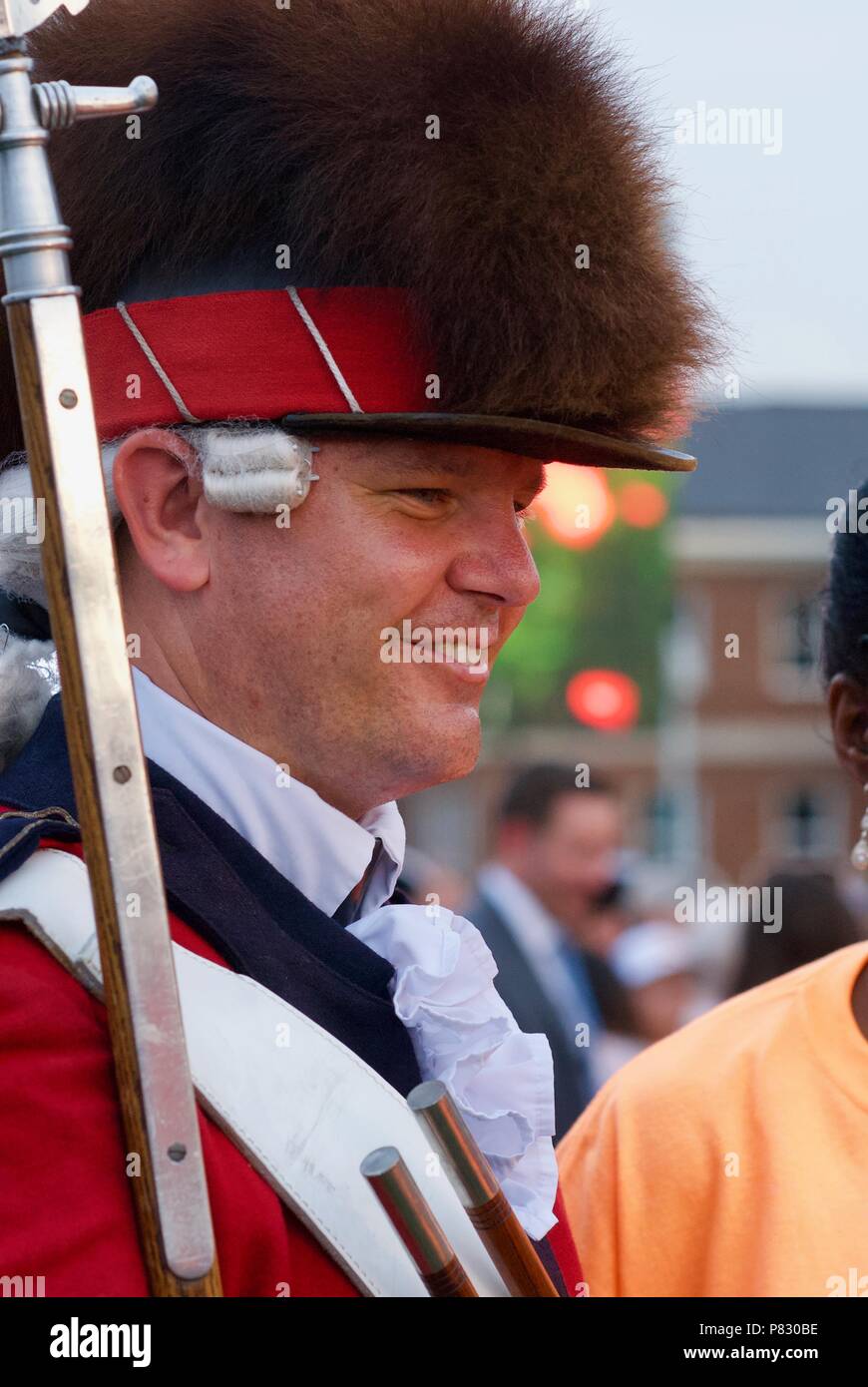 Fort Myer, Virginia, USA - June 13, 2018: Drum Major SFC Mark Metrinko of the U.S. Army Old Guard Fife and Drum Corps smiles after a Twilight Tattoo. Stock Photo