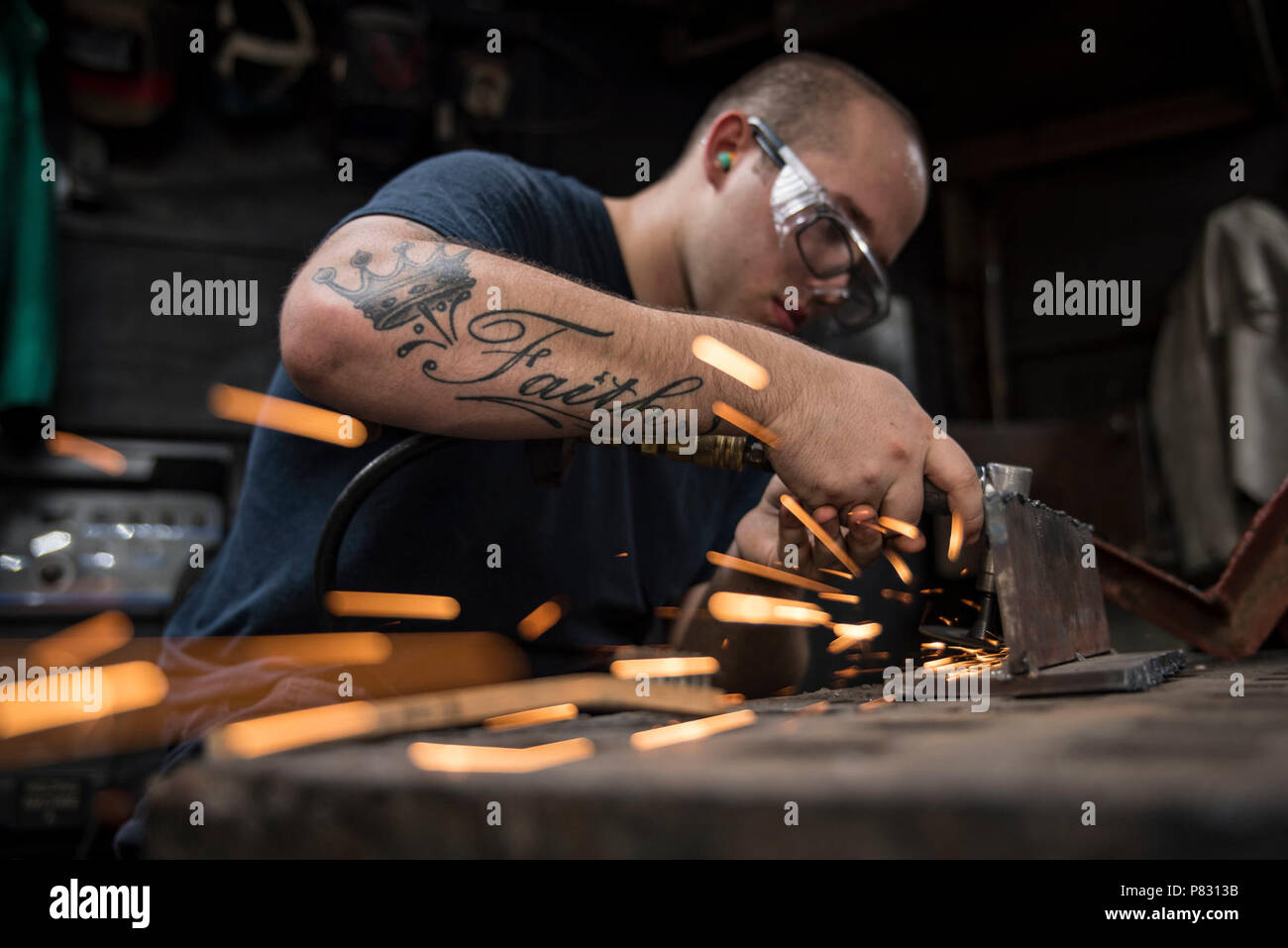 U.S. Navy Hull Maintenance Technician 3rd Class Cullen Kyser, from