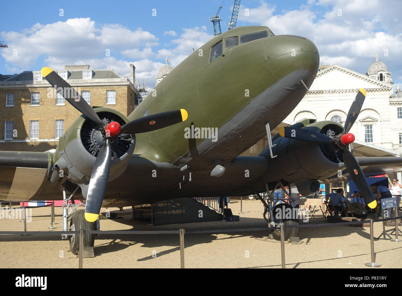 Front view of a Douglas DC3 Dakota at the RAF100 Aircraft Tour at Horse Guards London in July 2018 Stock Photo