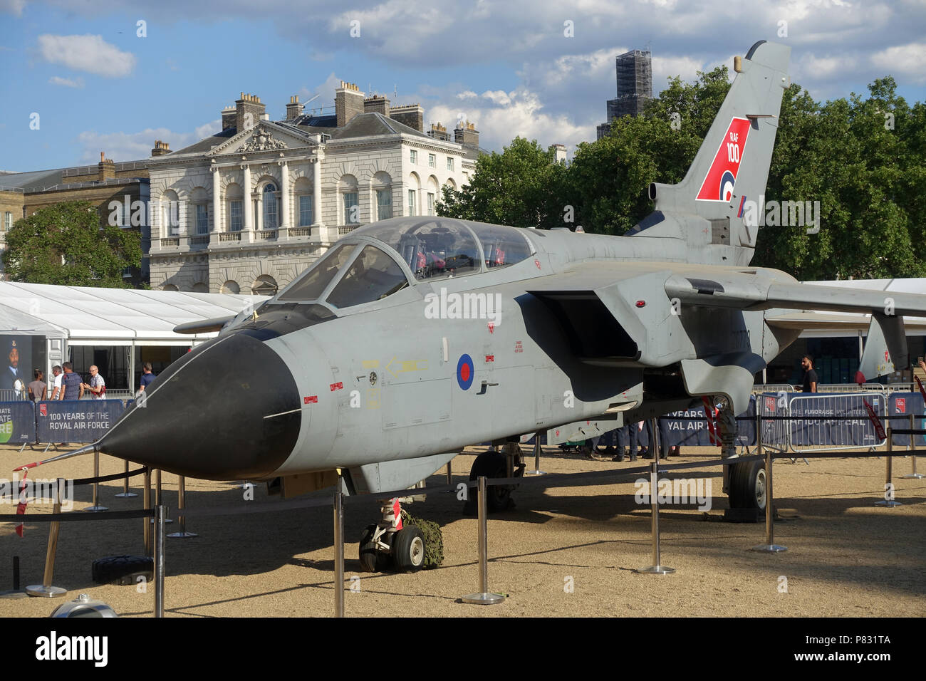Front view of a Tornado GR4 fast jet at the RAF100 Aircraft Tour at Horse Guards London in July 2018 Stock Photo