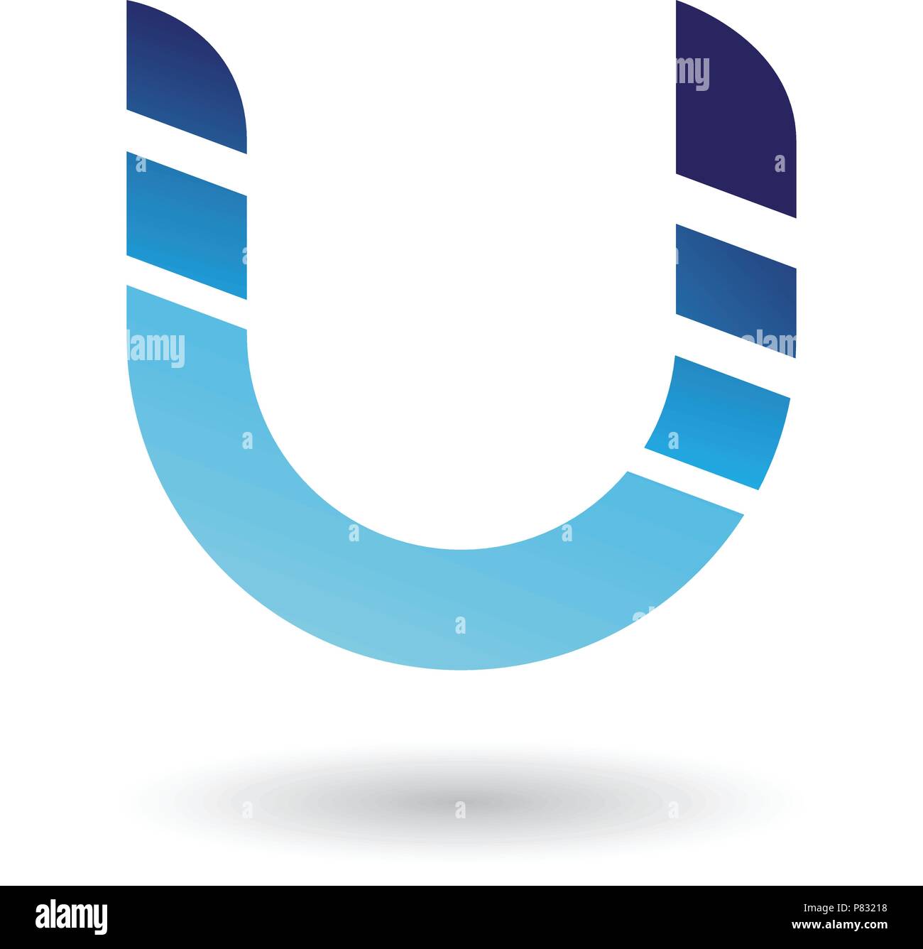 Vector Illustration of Blue Striped Bold Icon for Letter U isolated on ...