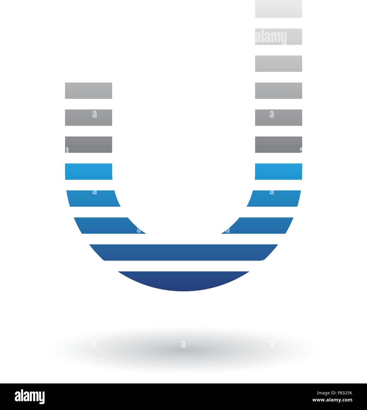 Vector Illustration of Grey and Blue Letter U Icon with Horizontal Thin ...