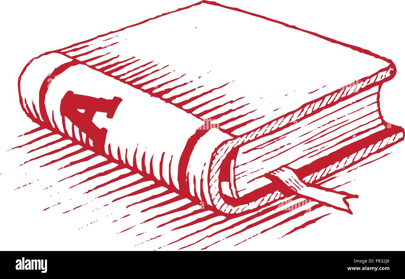 Drawing of an open book on a red background