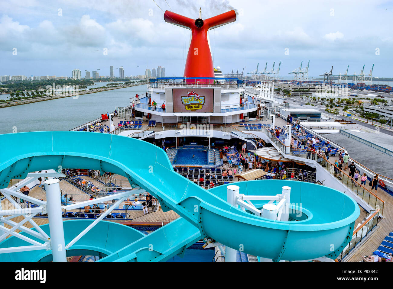 Miami, Florida March 29 2014 Passengers onboard the Carnival Liberty