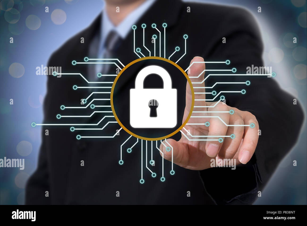 Cyber security concept on virtual screen Stock Photo