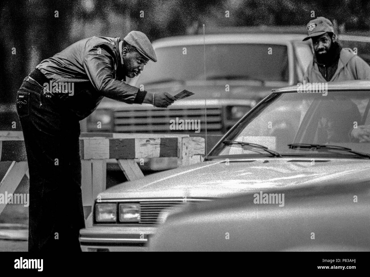 Stanford, California, USA. 20th Jan, 1985. Ticket sales at the Super Bowl XIX tailgate on the Stanford University campus. The San Francisco 49ers defeated the Miami Dolphins 38-16 on Sunday, January 20, 1985. Credit: Al Golub/ZUMA Wire/Alamy Live News Stock Photo
