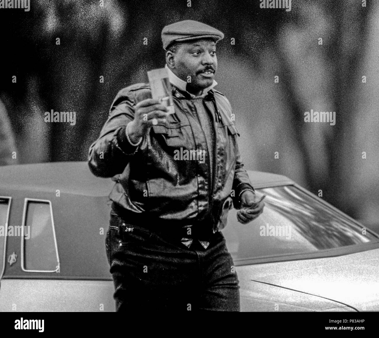 Stanford, California, USA. 20th Jan, 1985. Ticket sales at the Super Bowl XIX tailgate on the Stanford University campus. The San Francisco 49ers defeated the Miami Dolphins 38-16 on Sunday, January 20, 1985. Credit: Al Golub/ZUMA Wire/Alamy Live News Stock Photo