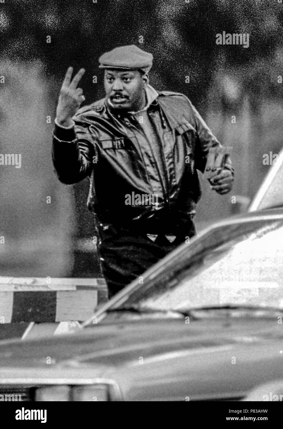 Stanford, California, USA. 20th Jan, 1985. Ticket sales at the Super Bowl XIX tailgate on the Stanford University campus. The San Francisco 49ers defeated the Miami Dolphins 38-16 on Sunday, January 20, 1985. Credit: Al Golub/ZUMA Wire/Alamy Live News Stock Photo