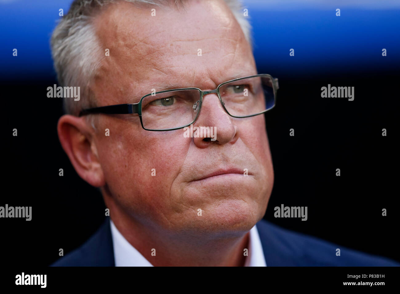 Samara, Russia. 7th July, 2018. Sweden Manager Janne Andersson during the 2018 FIFA World Cup Quarter Final match between Sweden and England at Samara Arena on July 7th 2018 in Samara, Russia. (Photo by Daniel Chesterton/phcimages.com) Credit: PHC Images/Alamy Live News Stock Photo