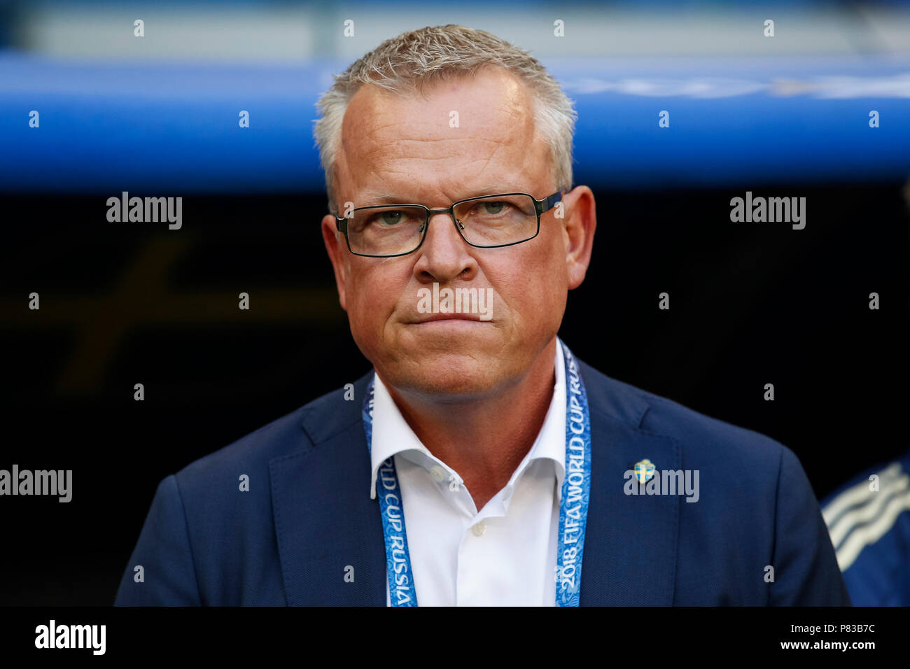Samara, Russia. 7th July, 2018. Sweden Manager Janne Andersson before the 2018 FIFA World Cup Quarter Final match between Sweden and England at Samara Arena on July 7th 2018 in Samara, Russia. (Photo by Daniel Chesterton/phcimages.com) Credit: PHC Images/Alamy Live News Stock Photo