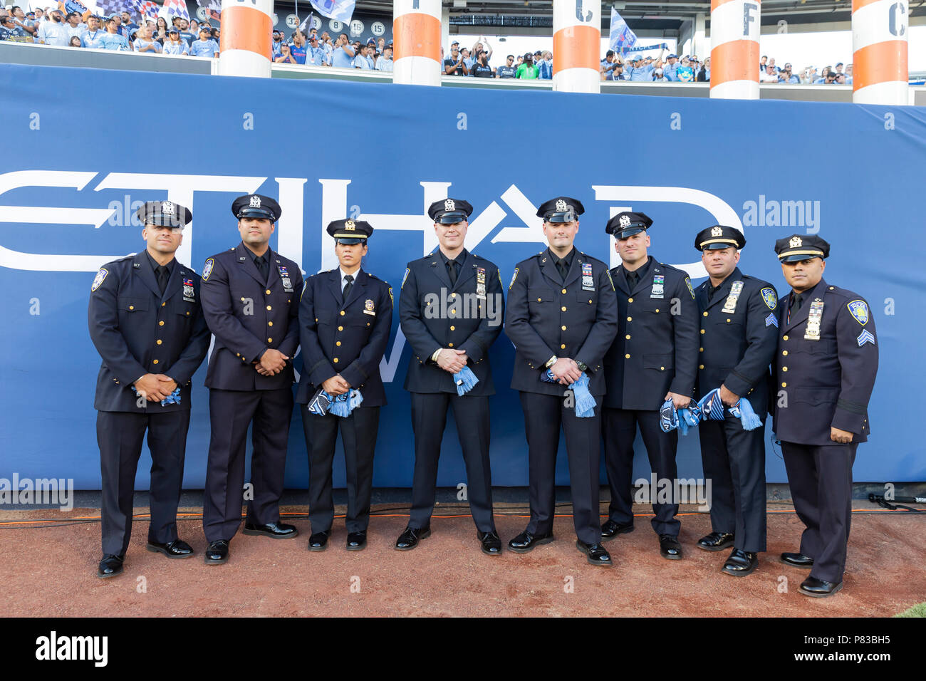 New York, USA. 8th July, 2018. New York Police officers attend MLS regular game between NYCFC & New York Red Bulls at Yankee Stadium Credit: lev radin/Alamy Live News Stock Photo