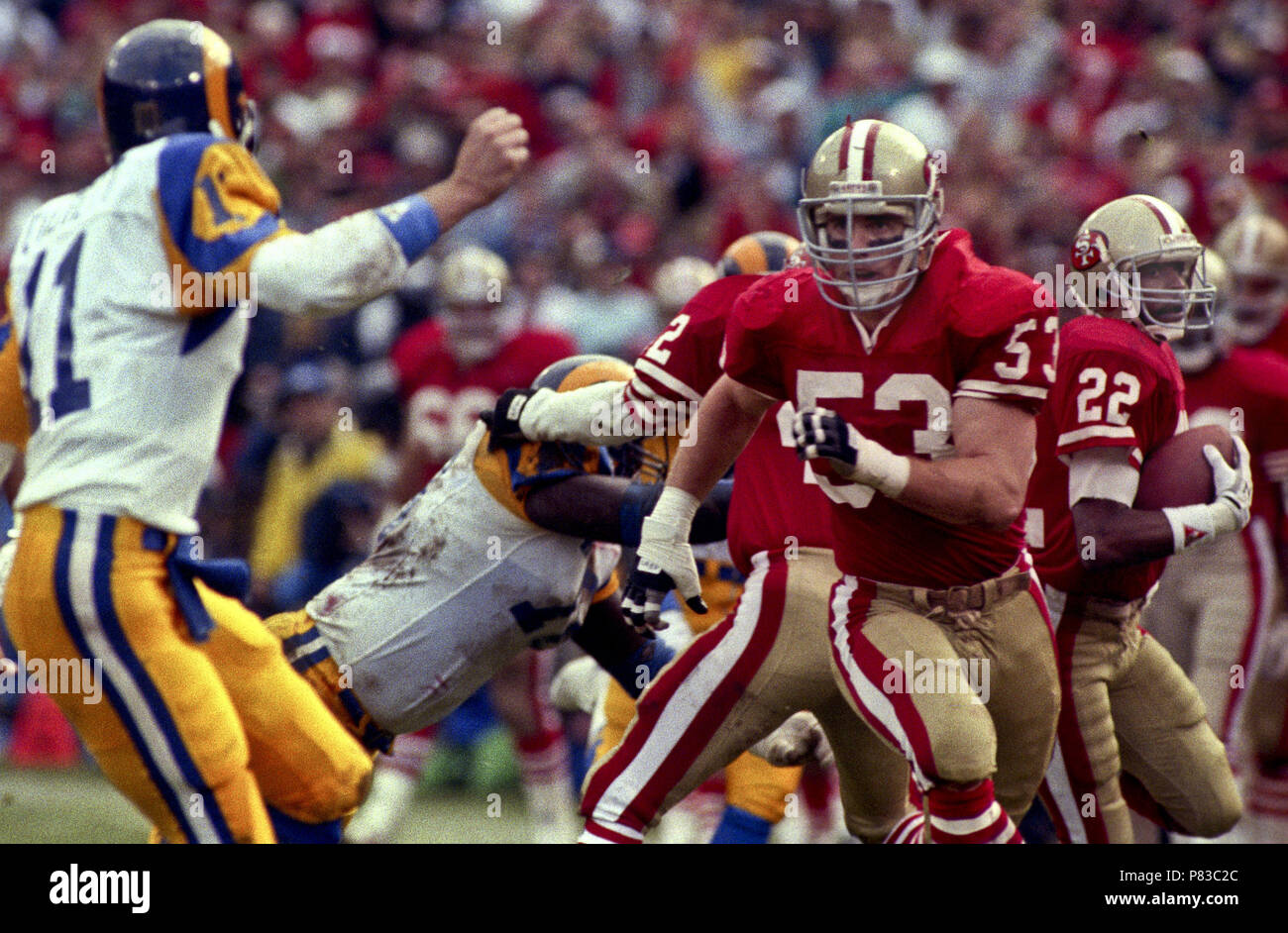 San Francisco, California, USA. 14th Jan, 1990. San Francisco 49ers vs Los  Angles Rams at Candlestick Park Saturday, January 14, 1990. NFC Playoff  49ers beat Rams 30-3. 49er linebacker Bill Romanowski (53)