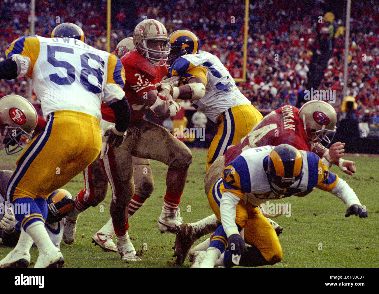 San Francisco, California, USA. 14th Jan, 1990. San Francisco 49ers vs Los  Angles Rams at Candlestick Park Saturday, January 14, 1990. NFC Playoff  49ers beat Rams 30-3. 49er running back Tom Rathman (