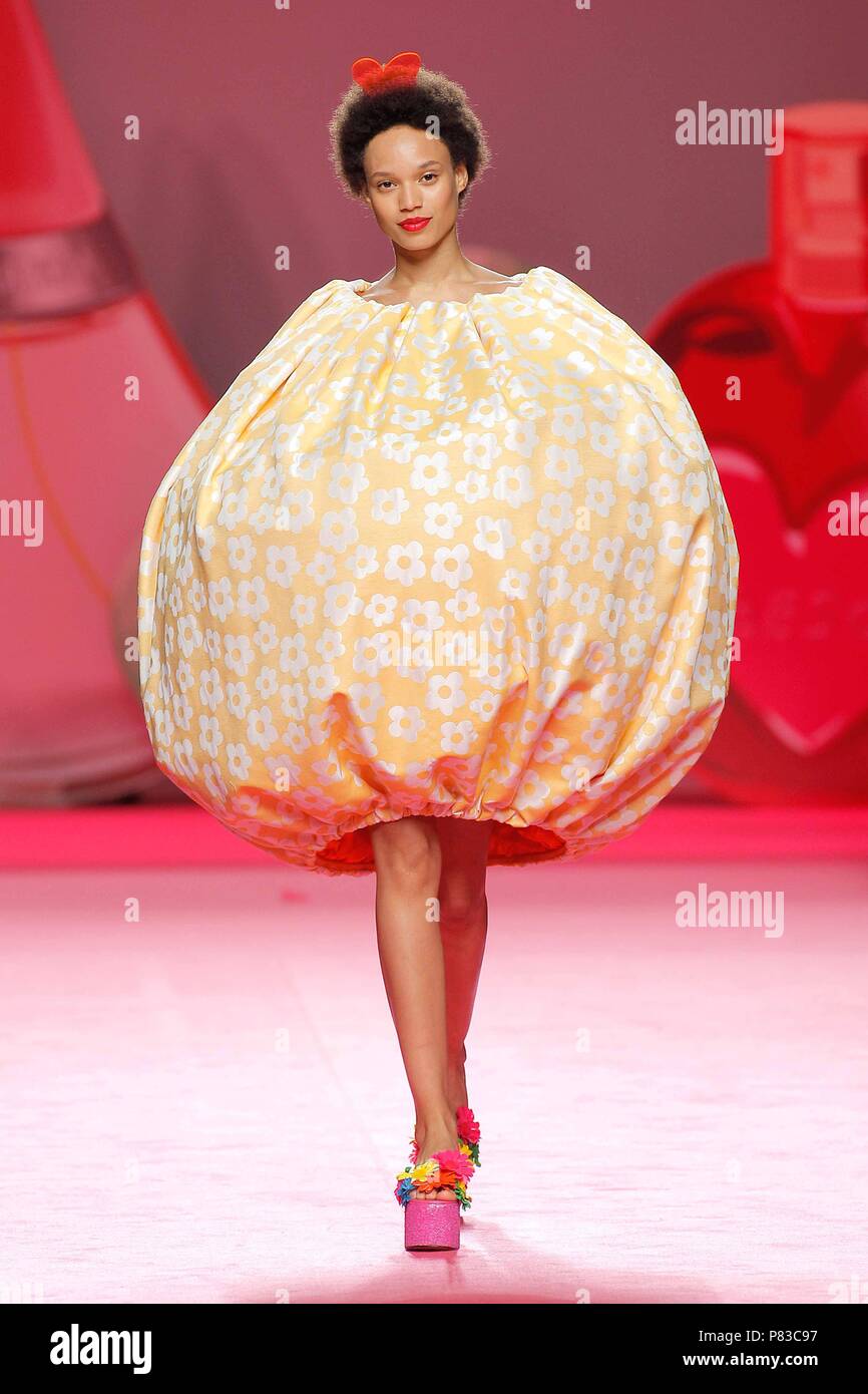 null   Model during Agatha Ruiz de la Prada catwalk in Mercedes-Benz Madrid Fashion Week on Sunday 08th July 2018 Stock Photo