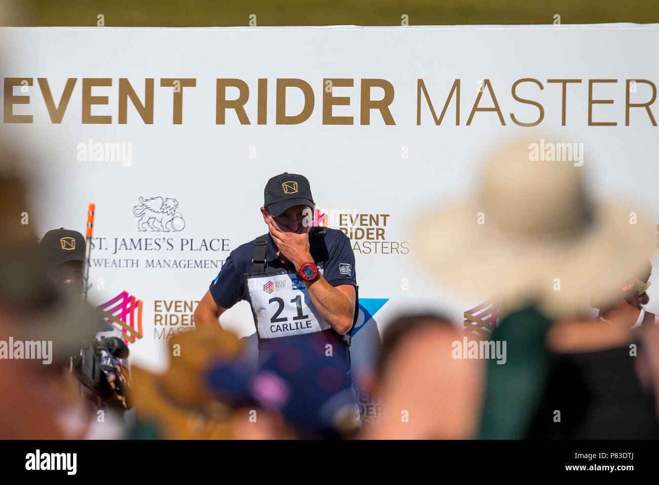 Wiltshire, UK. 8th July, 2018. Winner. Thomas Carlile. FRA. Podium. Day 4. St James Barbury Horse Trials. Wroughton. Wilstshire. UK. 08/07/2018. Credit: Sport In Pictures/Alamy Live News Stock Photo