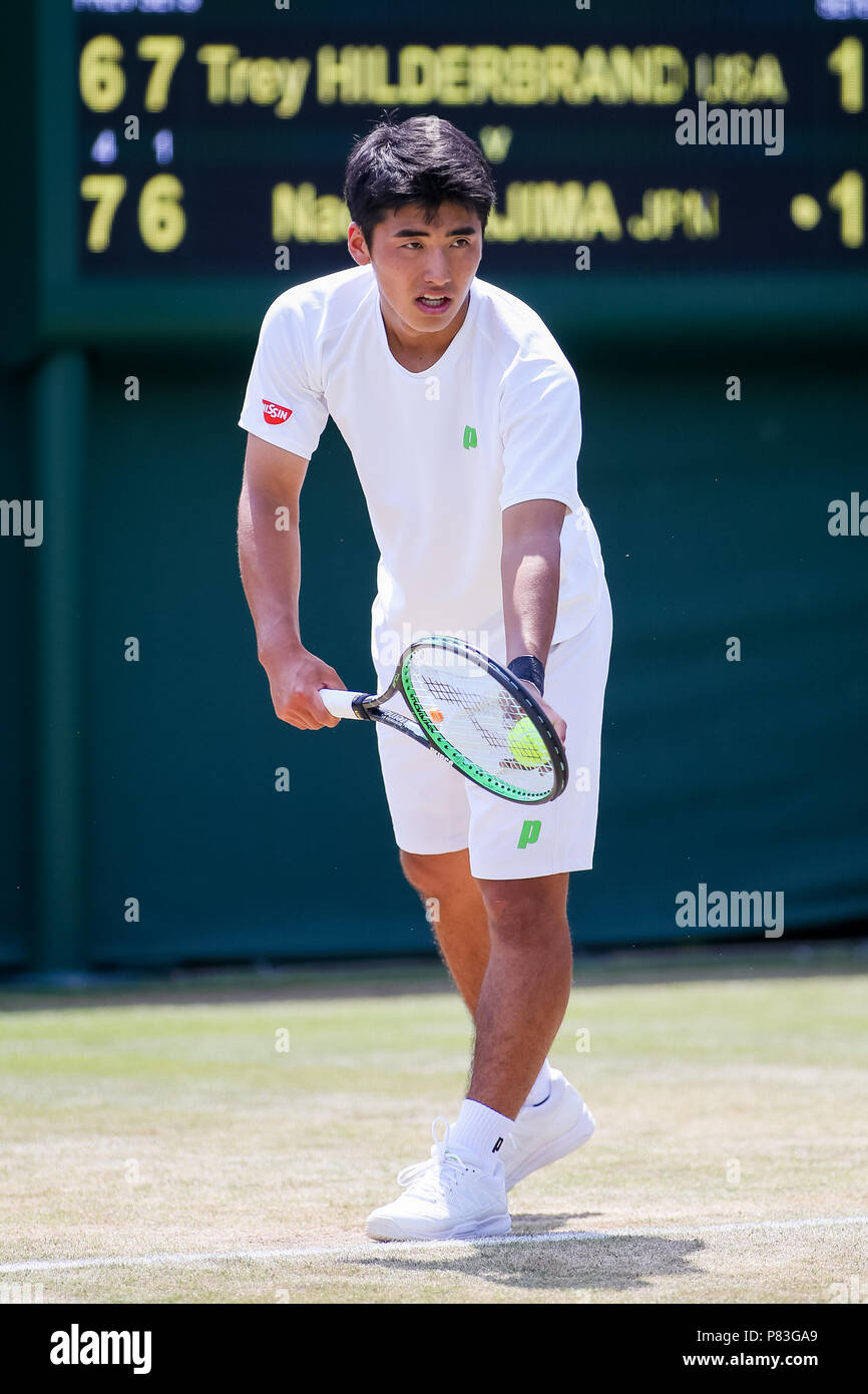 London Uk 7th July 18 Naoki Tajima Jpn Tennis Naoki Tajima Of Japan During The Boy S Singles First Round Match Of The Wimbledon Lawn Tennis Championships Against Trey Hilderbrand Of The