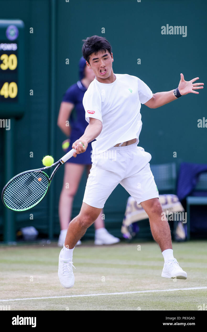 London Uk 7th July 18 Naoki Tajima Jpn Tennis Naoki Tajima Of Japan During The Boy S Singles First Round Match Of The Wimbledon Lawn Tennis Championships Against Trey Hilderbrand Of The