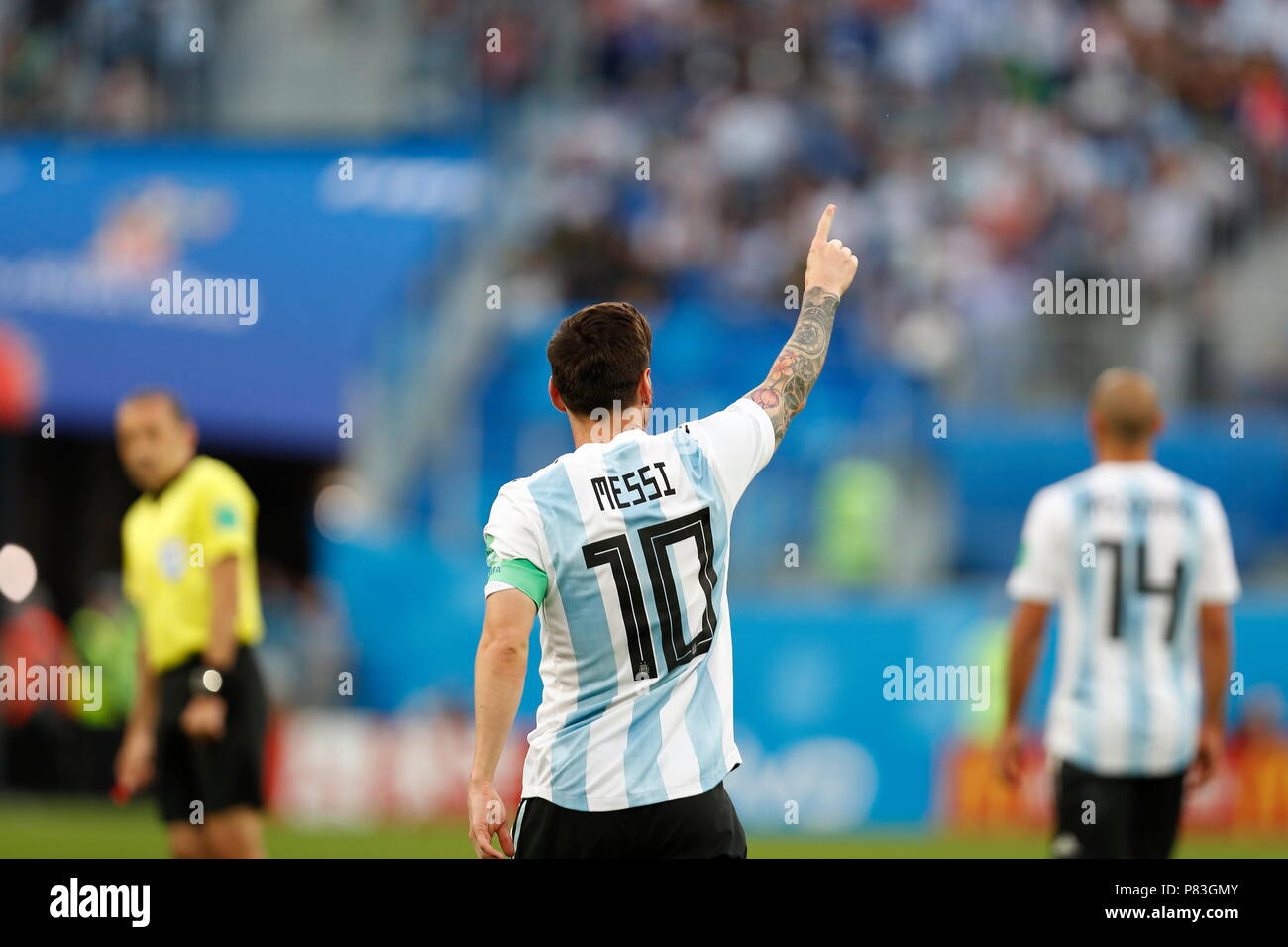 Saint Petersburg, Russia. 26th June, 2018. Lionel Messi (ARG) Football/Soccer : Messi celebrate after his goal on FIFA World Cup Russia 2018 match between Nigeria 1-2 Argentina at the Saint Petersburg Stadium in Saint Petersburg, Russia . Credit: Mutsu KAWAMORI/AFLO/Alamy Live News Stock Photo
