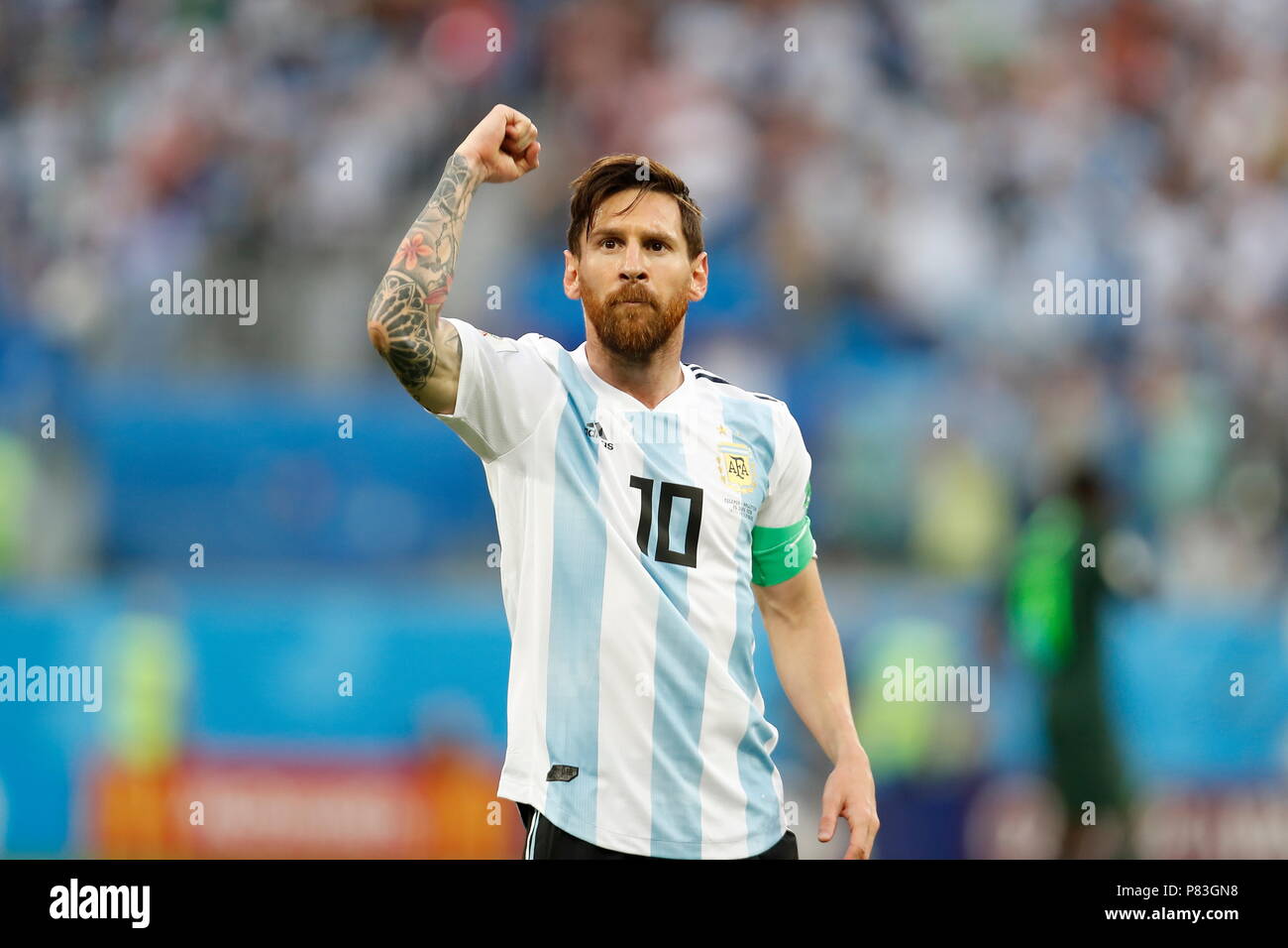 Saint Petersburg, Russia. 26th June, 2018. Lionel Messi (ARG) Football/Soccer : Messi celebrate after his goal on FIFA World Cup Russia 2018 match between Nigeria 1-2 Argentina at the Saint Petersburg Stadium in Saint Petersburg, Russia . Credit: Mutsu KAWAMORI/AFLO/Alamy Live News Stock Photo