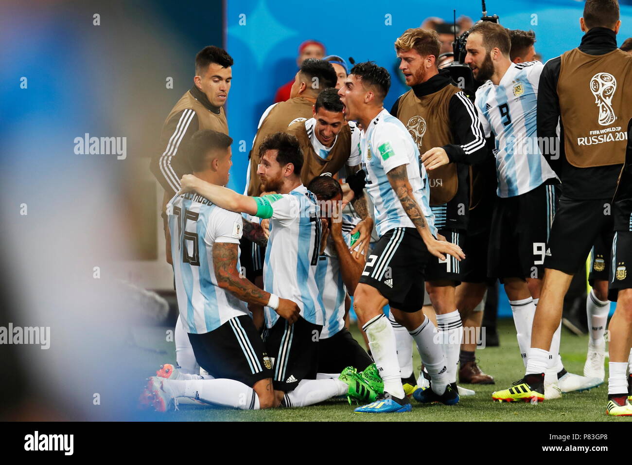Saint Petersburg, Russia. 26th June, 2018. Argentina team group (ARG) Football/Soccer : Argentina team group celebrate after Rojo's goal on FIFA World Cup Russia 2018 match between Nigeria 1-2 Argentina at the Saint Petersburg Stadium in Saint Petersburg, Russia . Credit: Mutsu KAWAMORI/AFLO/Alamy Live News Stock Photo