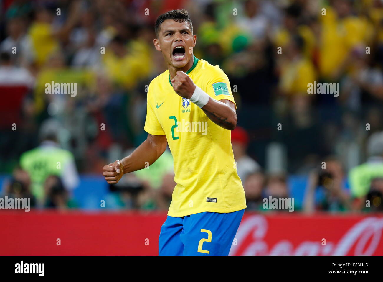 Moscow, Russia. 27th June, 2018. Thiago Silva (BRA) Football/Soccer : Silva celebrate after his goal on FIFA World Cup Russia 2018 match between Serbia 0-2 Brazil at the Spartak Stadium in Moscow, Russia . Credit: Mutsu KAWAMORI/AFLO/Alamy Live News Stock Photo