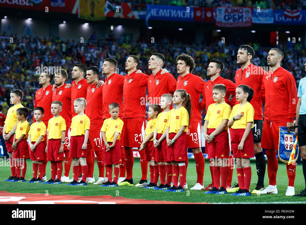 Moscow, Russia. 27th June, 2018. Serbia team group line-up (SRB) Football/Soccer : FIFA World Cup Russia 2018 match between Serbia 0-2 Brazil at the Spartak Stadium in Moscow, Russia . Credit: Mutsu KAWAMORI/AFLO/Alamy Live News Stock Photo
