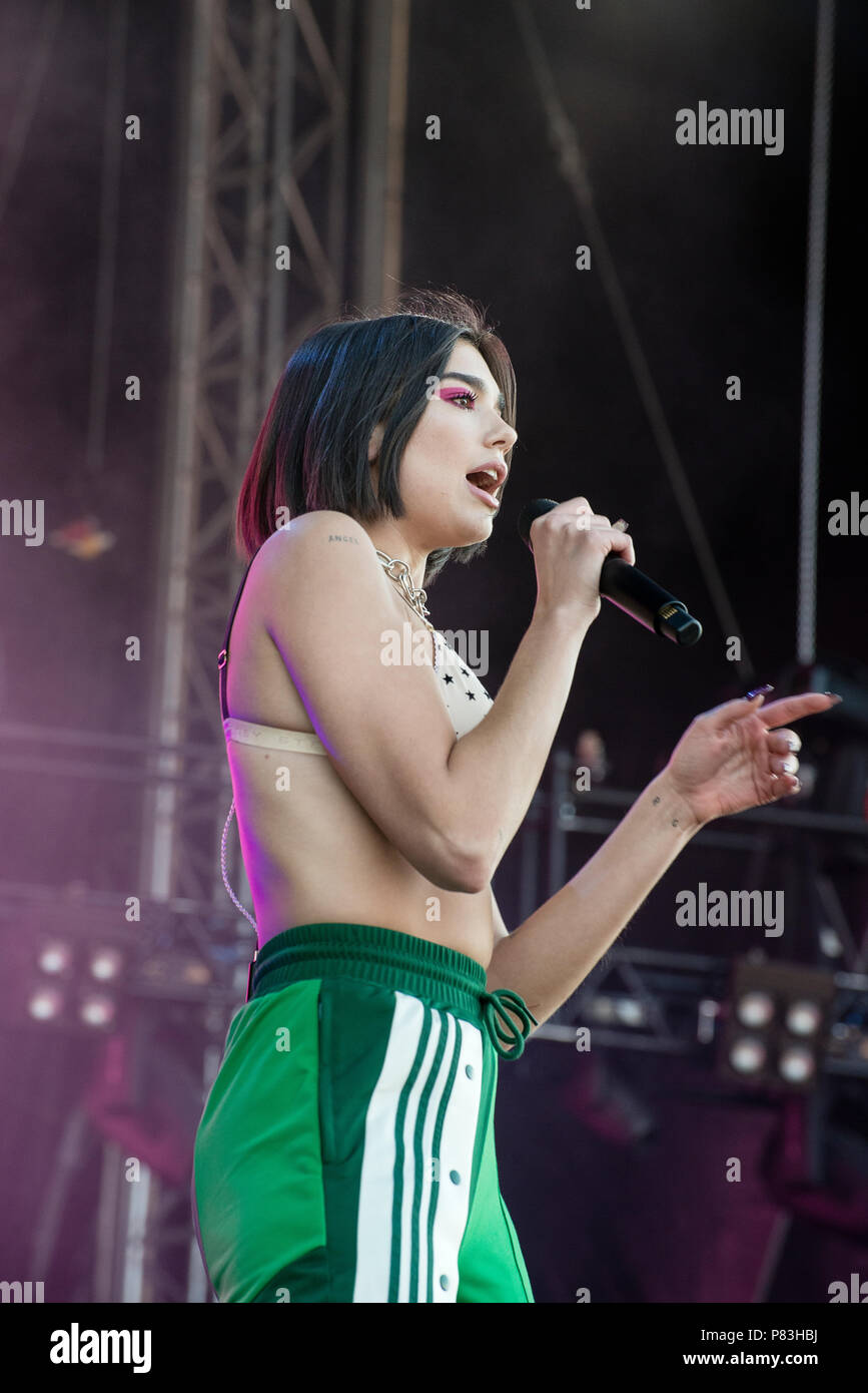 Turku, Finland. 8th July 2018. British singer songwriter Dua Lipa ...