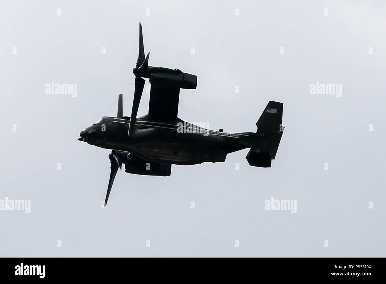 North London. UK 9 July 2018 - US Bell Boeing V-22 Osprey an American multi-mission, tiltrotor military aircrafts over North London in advance of US President Donald Trump's visit to London later this week.  Credit: Dinendra Haria/Alamy Live News Stock Photo