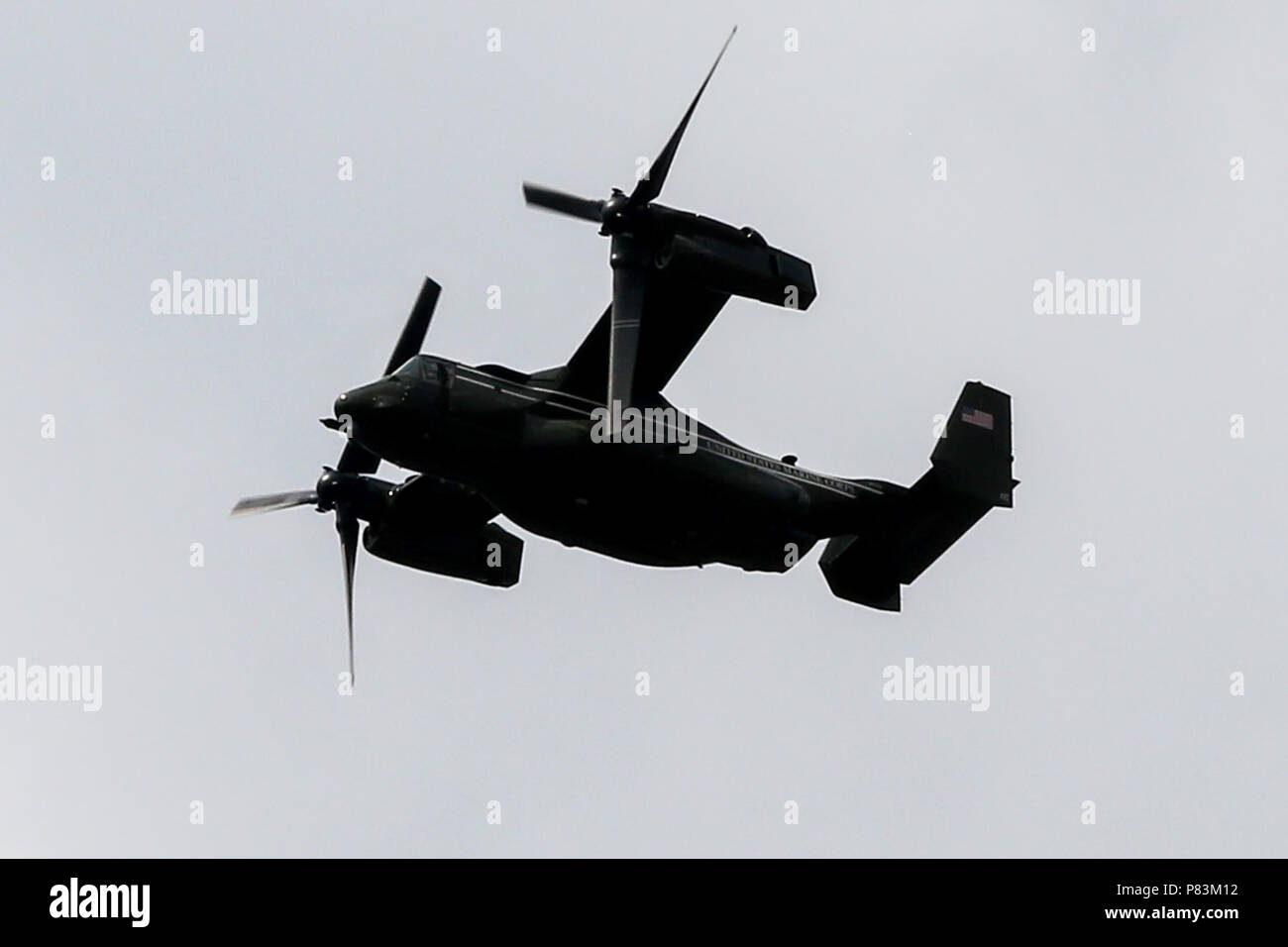 North London. UK 9 July 2018 - US Bell Boeing V-22 Osprey an American multi-mission, tiltrotor military aircrafts over North London in advance of US President Donald Trump's visit to London later this week.  Credit: Dinendra Haria/Alamy Live News Stock Photo