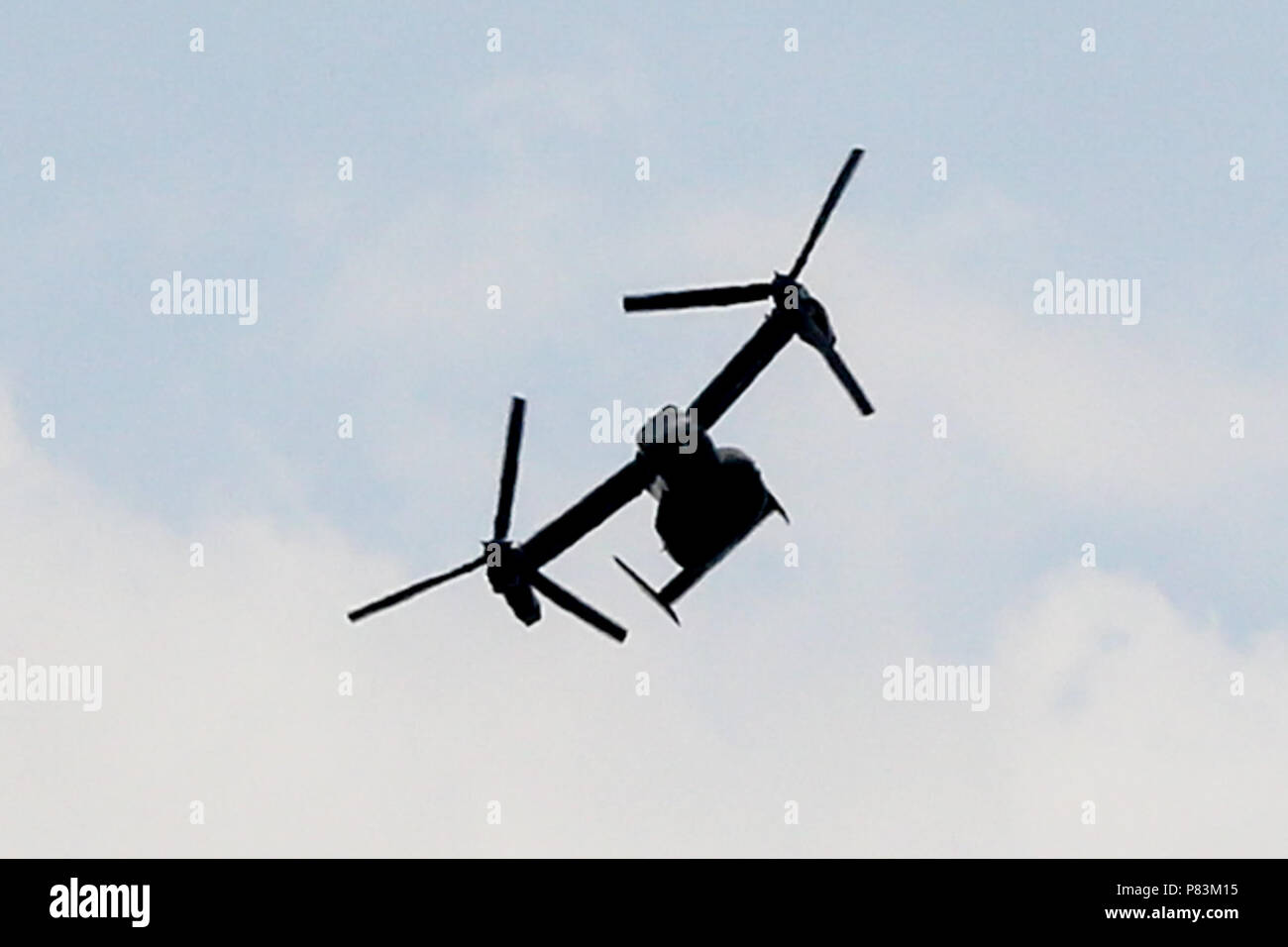 North London. UK 9 July 2018 - US Bell Boeing V-22 Osprey an American multi-mission, tiltrotor military aircrafts over North London in advance of US President Donald Trump's visit to London later this week.  Credit: Dinendra Haria/Alamy Live News Stock Photo