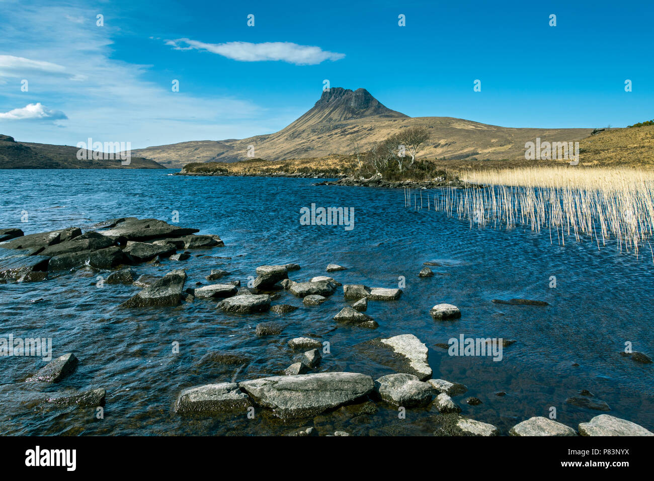 Stac Pollaidh (Stac Polly) over Loch Lurgainn, Coigach, Sutherland, Highland Region, Scotland, UK Stock Photo