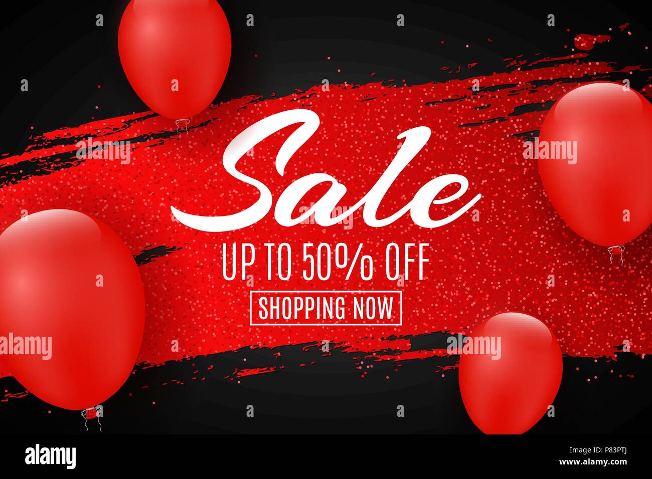 Web Banner For Sale Red Grunge Line With Glitters Red Balloons