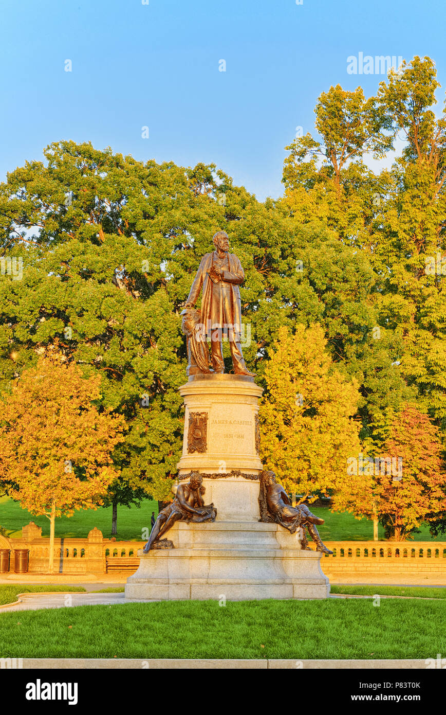 James A. Garfield Monument by John Quincy Adams Ward at the center of Garfield Circle. Stock Photo